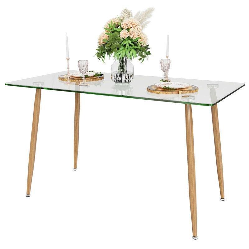 Şeffaf Cam Tablalı Metal Ayaklı Yemek Masası 130x76 cm - 84775