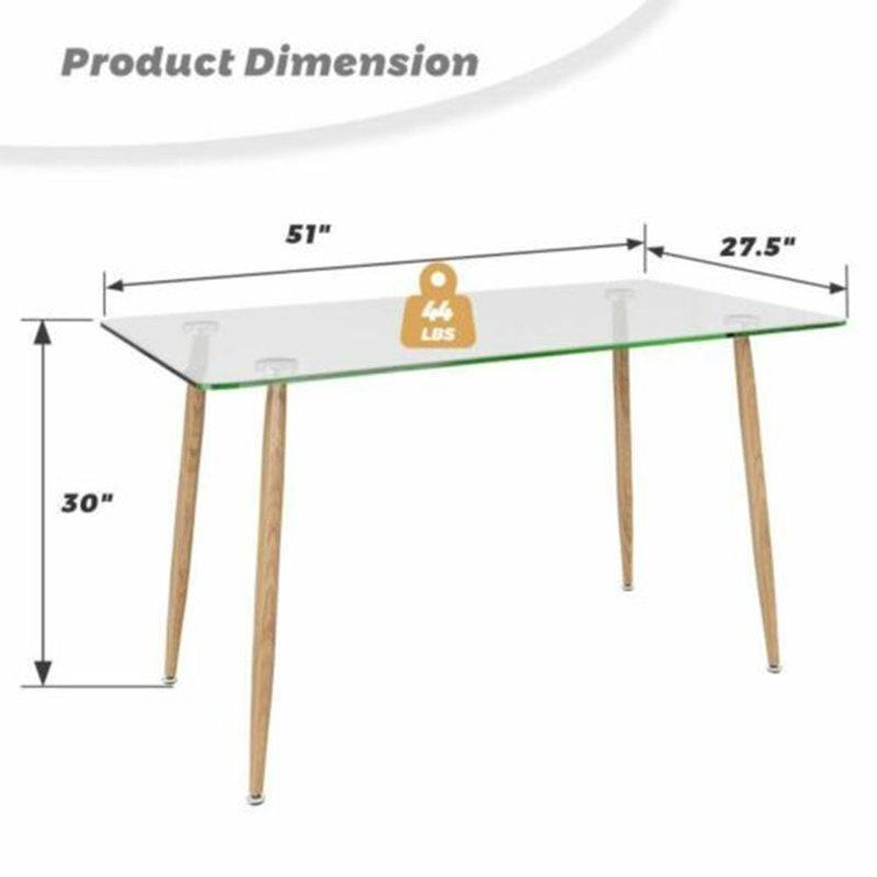 Şeffaf Cam Tablalı Metal Ayaklı Yemek Masası 130x76 cm - 84775
