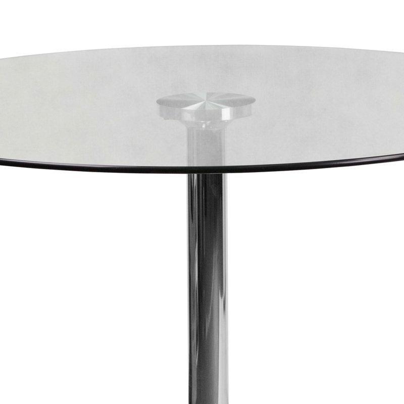Şeffaf Cam Yemek Masası 100 cm Yuvarlak Chrome Ayaklı - 84799