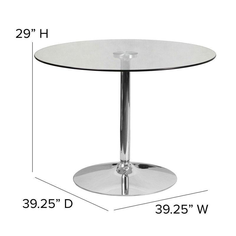 Şeffaf Cam Yemek Masası 100 cm Yuvarlak Chrome Ayaklı - 84799