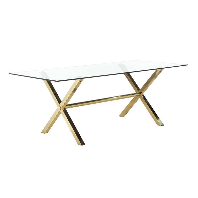 Şeffaf Cam Yemek Masası 200 cm Gümüş Metal Çapraz Ayaklı - 84688