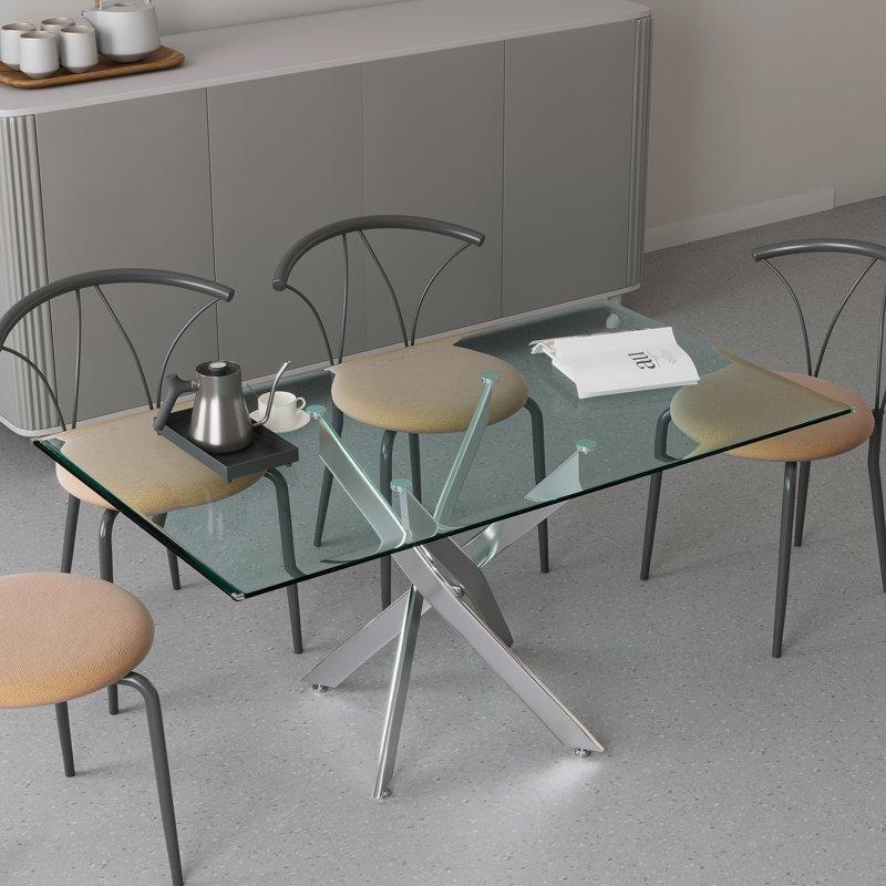 Şeffaf Cam Yemek Masası Gold Metal Ayaklı Modern Tasarım - 84739