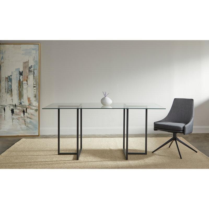 Şeffaf Cam Yemek Masası Metal Çift Ayaklı 168x91 cm - 84754