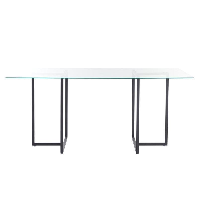Şeffaf Cam Yemek Masası Metal Çift Ayaklı 168x91 cm - 84754