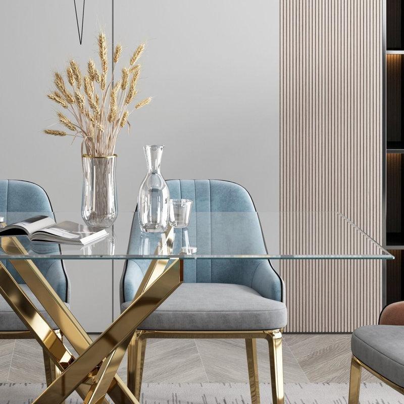 Şeffaf Temperli Cam Gold Pedestal Yemek Masası 127 cm - 86977