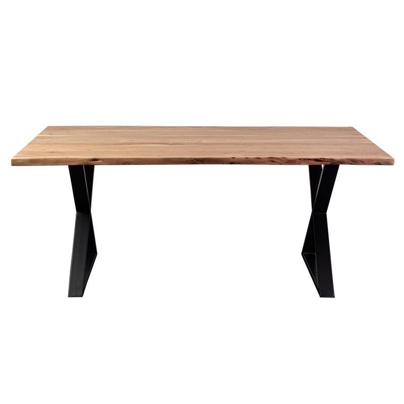 Sheesham Masif Ahşap Kütük Yemek Masası 70 cm Siyah Metal Ayaklı - 87877