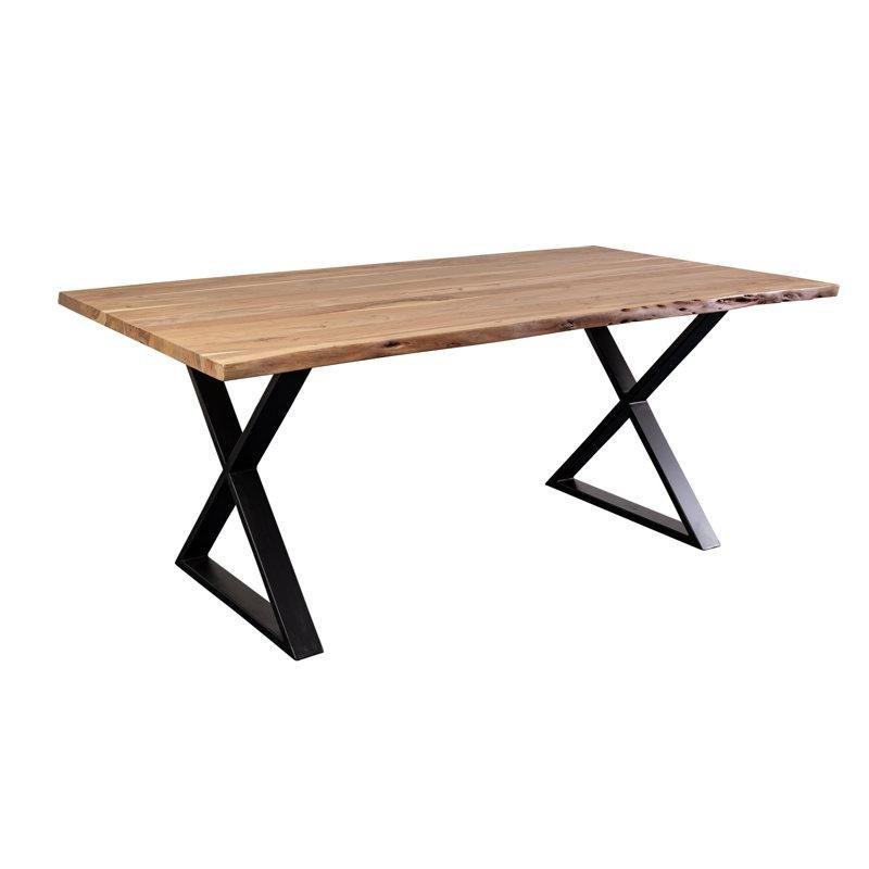 Sheesham Masif Ahşap Kütük Yemek Masası 70 cm Siyah Metal Ayaklı - 87877