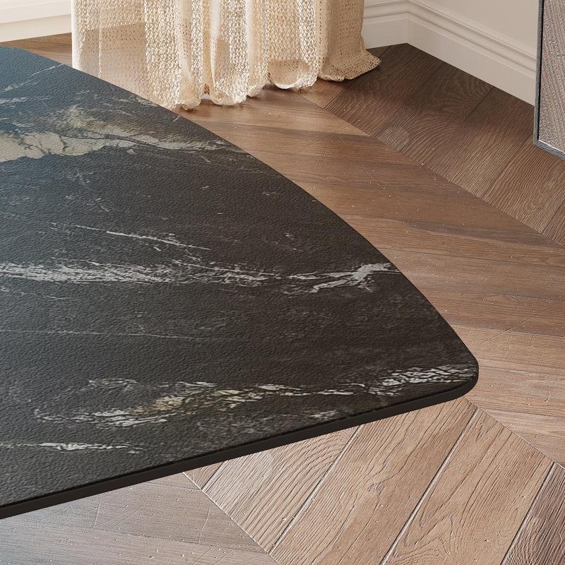 Sinterli Taş Açılır Yemek Masası 200-280 cm Siyah Ayaklı 10-12 Kişilik - 83407