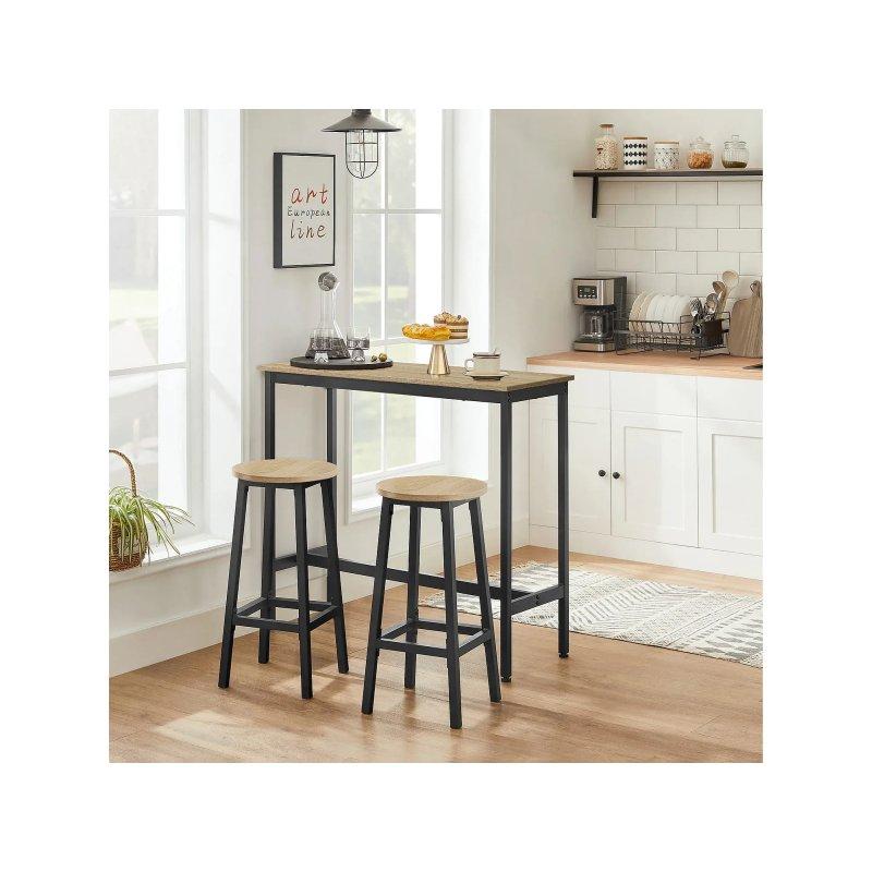 Siyah Çerçeveli Sonoma Meşe Renkli Bar Masası 100x40x90 cm ve 2 Tabure Seti - 88675