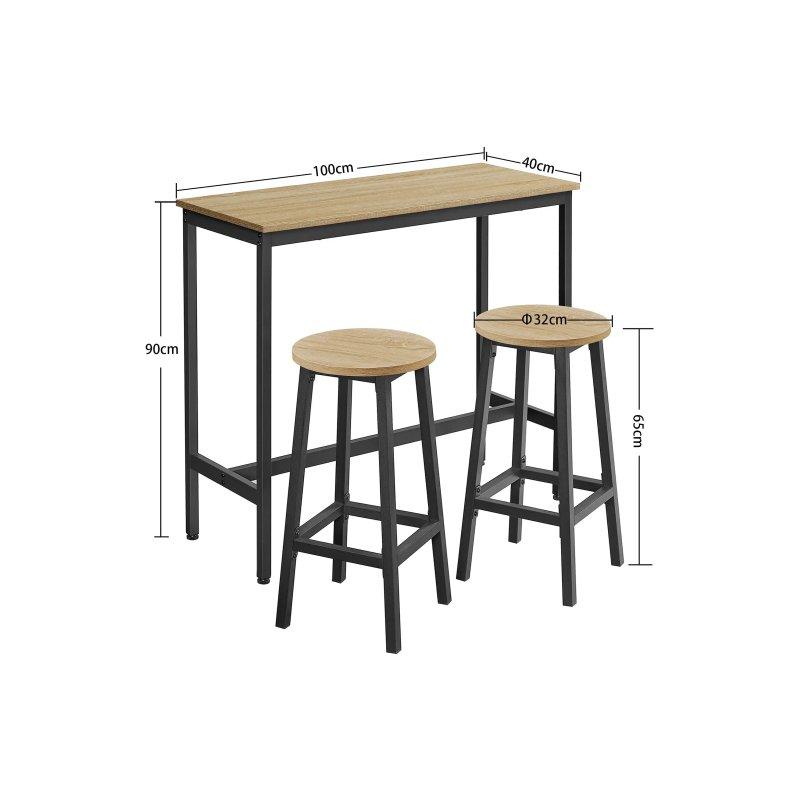 Siyah Çerçeveli Sonoma Meşe Renkli Bar Masası 100x40x90 cm ve 2 Tabure Seti - 88675