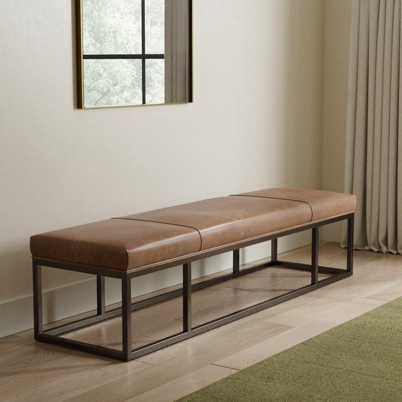 Siyah Deri Döşemeli Metal Çerçeveli Yemek Masası Bench 180 cm - 88369