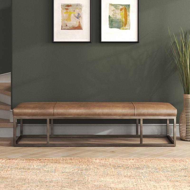 Siyah Deri Döşemeli Metal Çerçeveli Yemek Masası Bench 180 cm - 88369