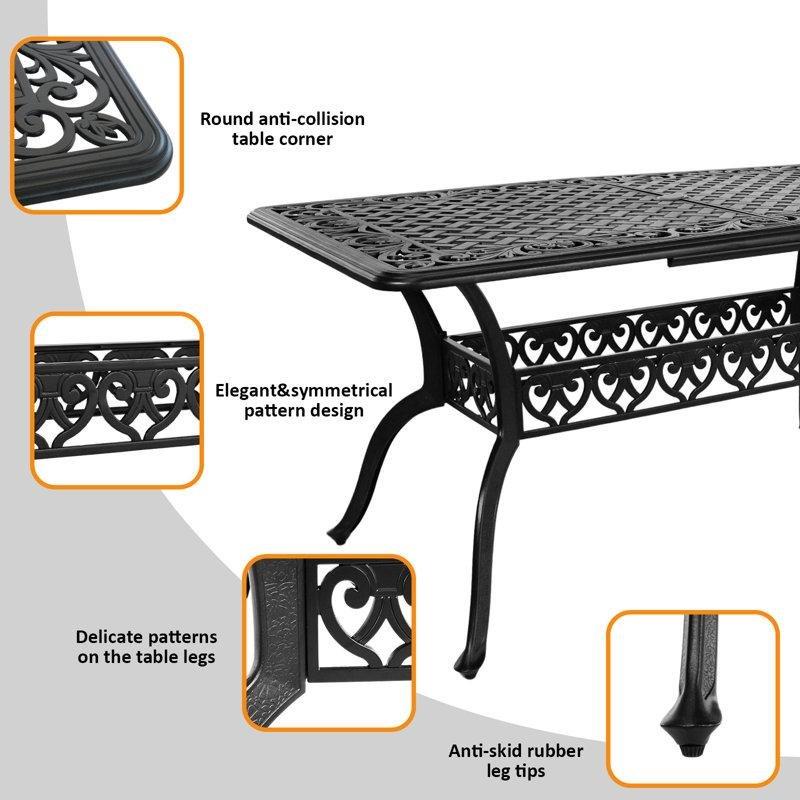 Siyah Döküm Alüminyum Dikdörtgen Bahçe Yemek Masası 152 cm - 86842