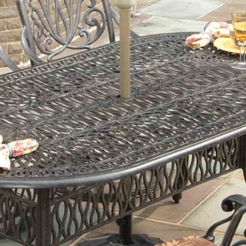 Siyah Döküm Alüminyum Oval Bahçe Yemek Masası 213x107x74 cm - 84472
