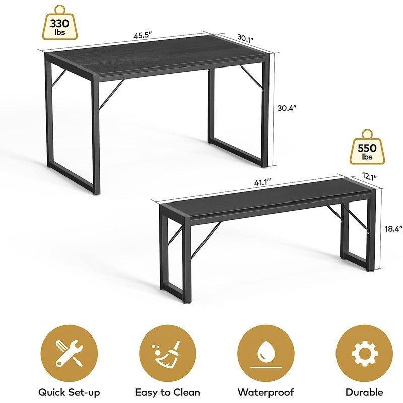 Siyah Endüstriyel Ahşap 4 Kişilik Yemek Masası Seti 48x30 cm - 88066