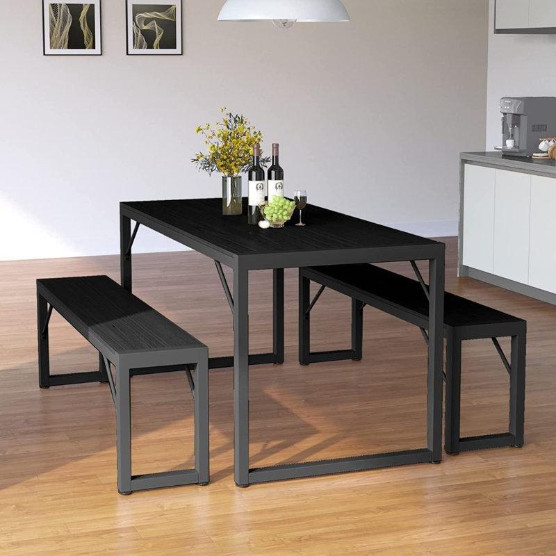 Siyah Endüstriyel Ahşap 4 Kişilik Yemek Masası Seti 48x30 cm - 88066