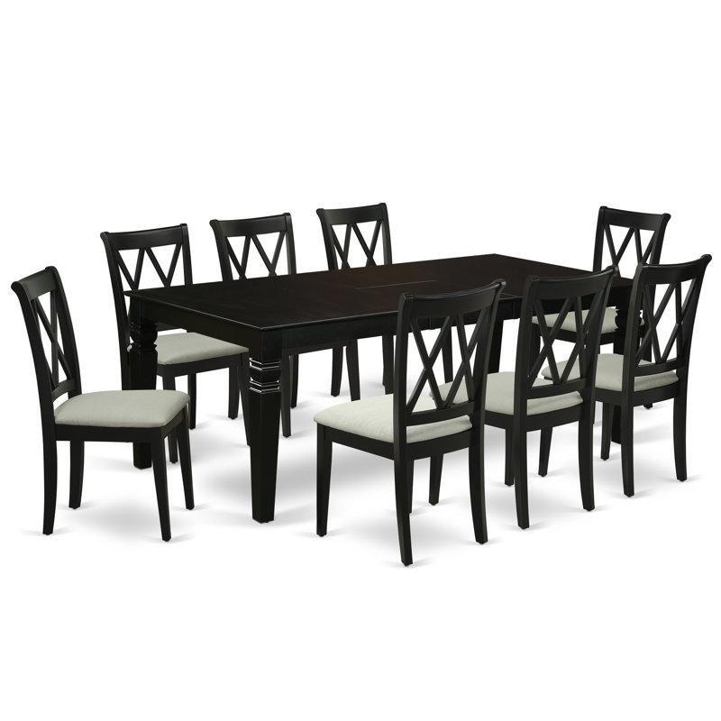 Siyah Endüstriyel Ahşap Açılır Mutfak Masası 107x107 cm ve 8 Kumaş Sandalye Seti - 85138.0