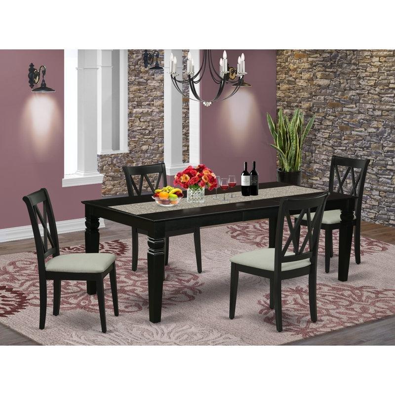 Siyah Endüstriyel Ahşap Açılır Mutfak Masası 107x107 cm ve 8 Kumaş Sandalye Seti - 85138.0