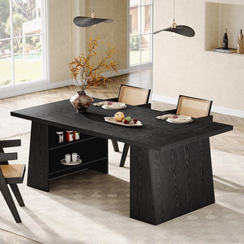 Siyah Endüstriyel Ahşap Çekmeceli Yemek Masası 160x80 cm - 86431