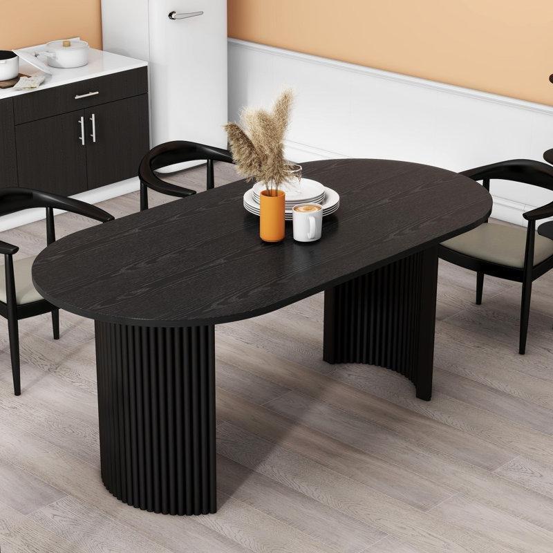 Siyah Endüstriyel Ahşap Çift Ayaklı Oval Yemek Masası 183 cm - 84385