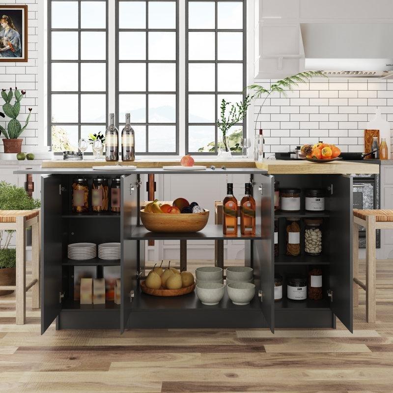 Siyah Endüstriyel Ahşap Çift Seviyeli Dolaplı Yemek Masası 196x97x95 cm - 86200