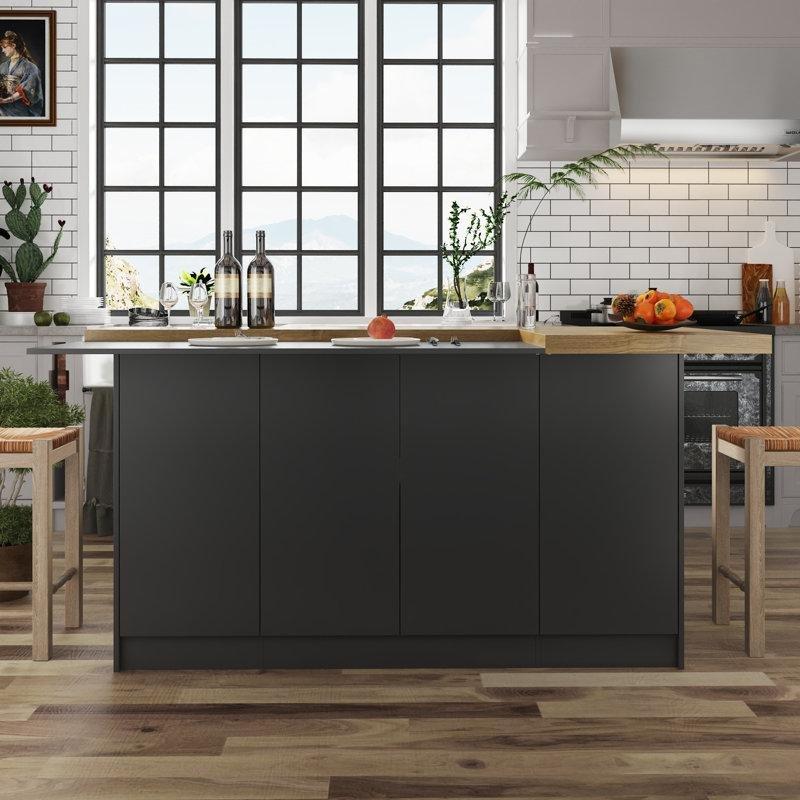 Siyah Endüstriyel Ahşap Çift Seviyeli Dolaplı Yemek Masası 196x97x95 cm - 86200