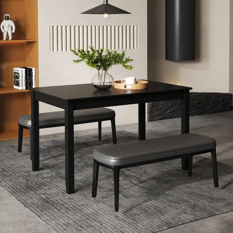 Siyah Endüstriyel Ahşap Dört Kişilik Yemek Masası 122x74 cm - 87292