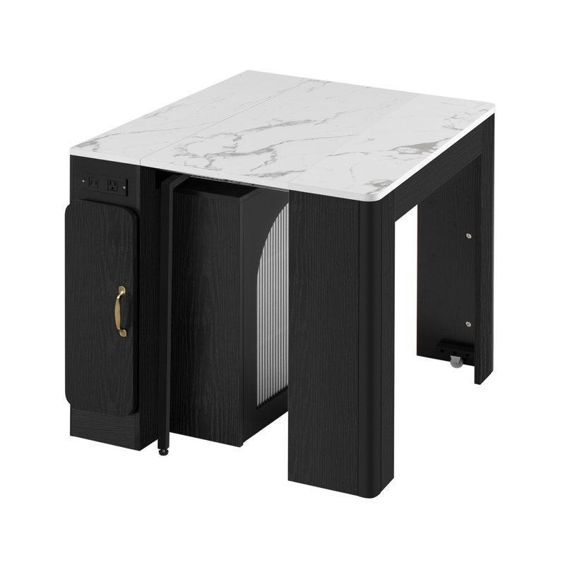 Siyah Endüstriyel Ahşap Genişletilebilir Dolaplı Yemek Masası 150x80x77 cm - 86197