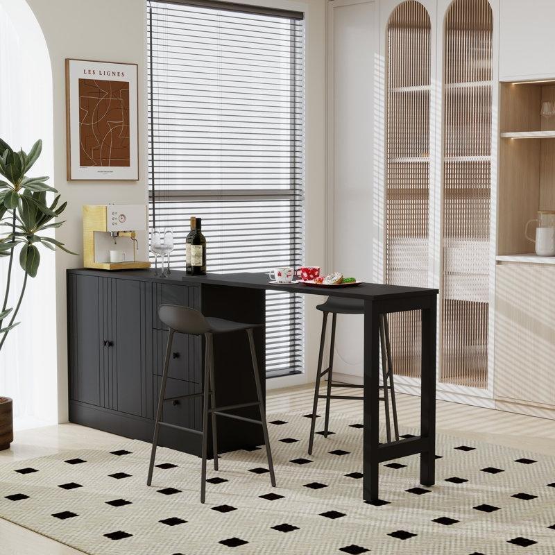Siyah Endüstriyel Ahşap Genişletilebilir Dolaplı Yemek Masası 228 cm - 86215