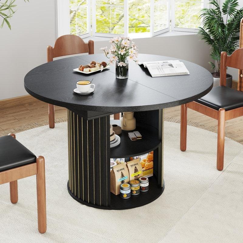 Siyah Endüstriyel Ahşap Genişletilebilir Yuvarlak Yemek Masası 110 cm - 86461 Siyah Endüstriyel Ahşap Genişletilebilir Yuvarlak Yemek Masası 110 cm - 86461