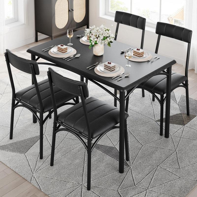Siyah Endüstriyel Ahşap Mutfak Masası Takımı 110x70 cm 4 Sandalyeli - 85711.0