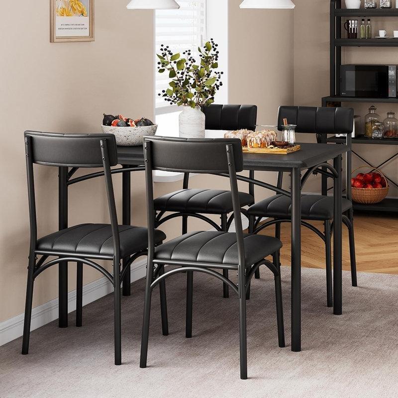 Siyah Endüstriyel Ahşap Mutfak Masası Takımı 110x70 cm 4 Sandalyeli - 85711.0