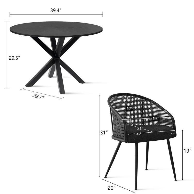 Siyah Endüstriyel Ahşap Yuvarlak Bohem Mutfak Masası 100 cm ve 4 Boucle Sandalyeli Oturma Seti - 85219.0