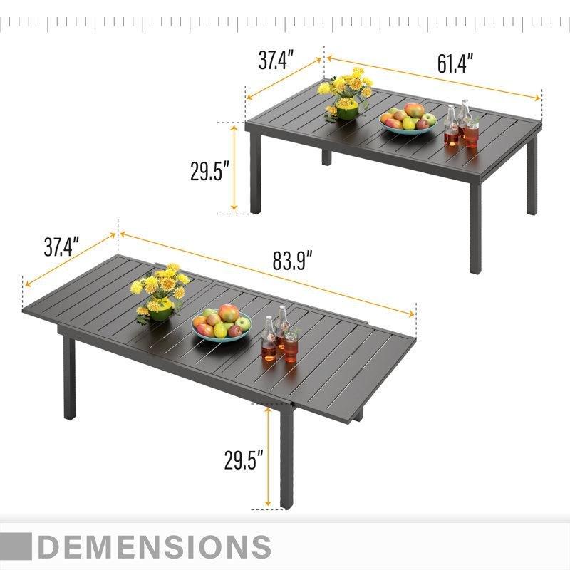 Siyah Endüstriyel Çelik Genişletilebilir Bahçe Yemek Masası 155 cm - 84487