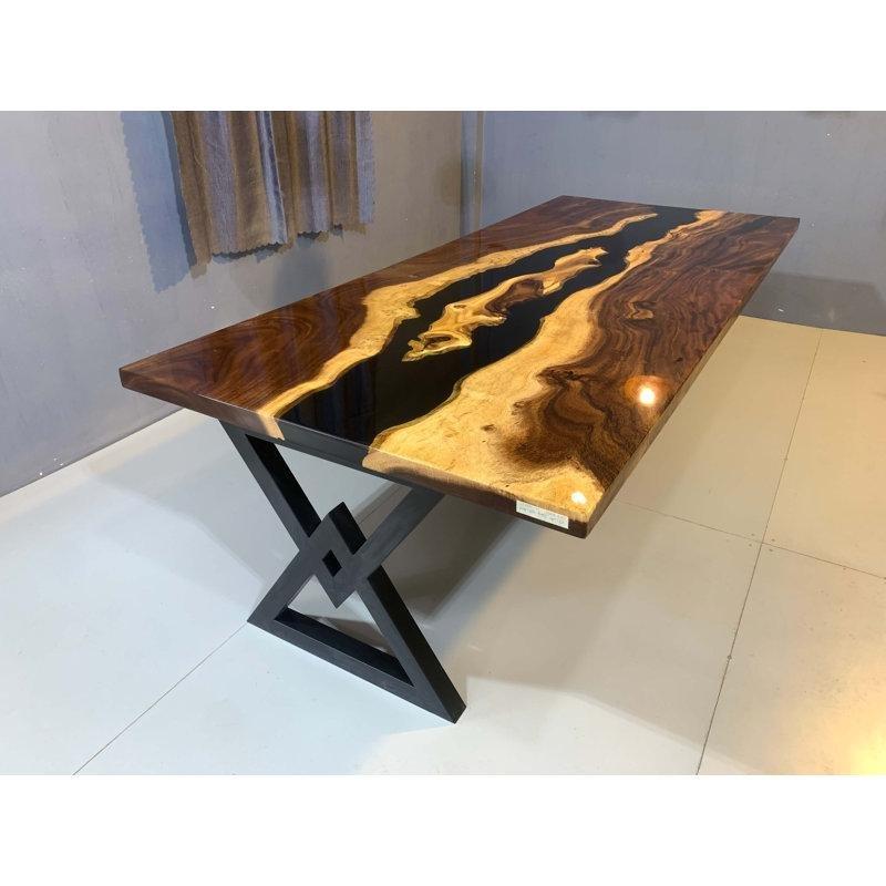 Siyah Epoksi Reçineli Masif Ahşap Yemek Masası 110x47 cm - 86737
