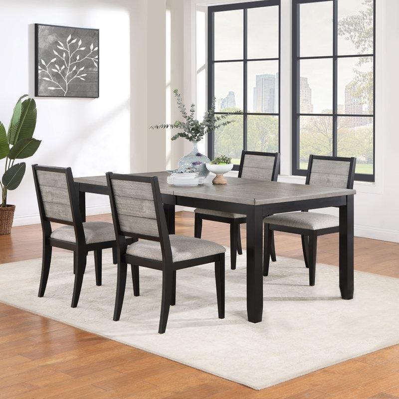 Siyah Gri İki Tonlu Açılır Mutfak Masası 152 cm Uzatılabilir 4 Sandalyeli Set - 85075.0