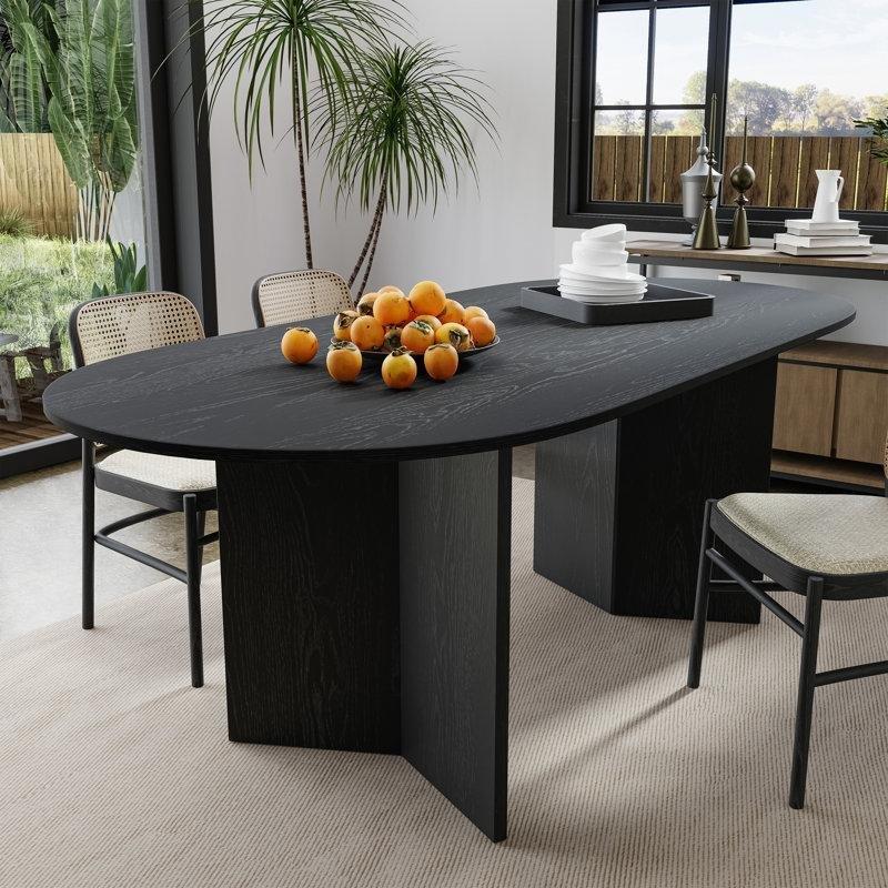 Siyah Huş Ağacı Yuvarlak Yemek Masası 170 cm x 85 cm Çift Ayaklı Tasarım - 84013
