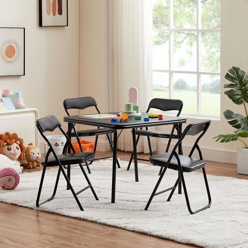 Siyah Katlanabilir Çocuk Yemek Masası 60x60 cm Dört Sandalyeli Set - 86506