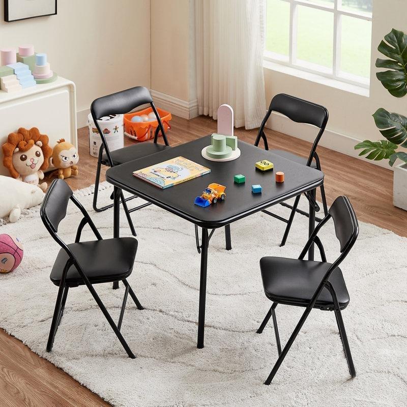 Siyah Katlanabilir Çocuk Yemek Masası 60x60 cm Dört Sandalyeli Set - 86506