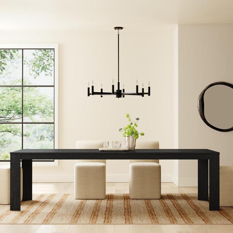 Siyah Masif Ahşap Açılır Yemek Masası 84-274 cm - 83563