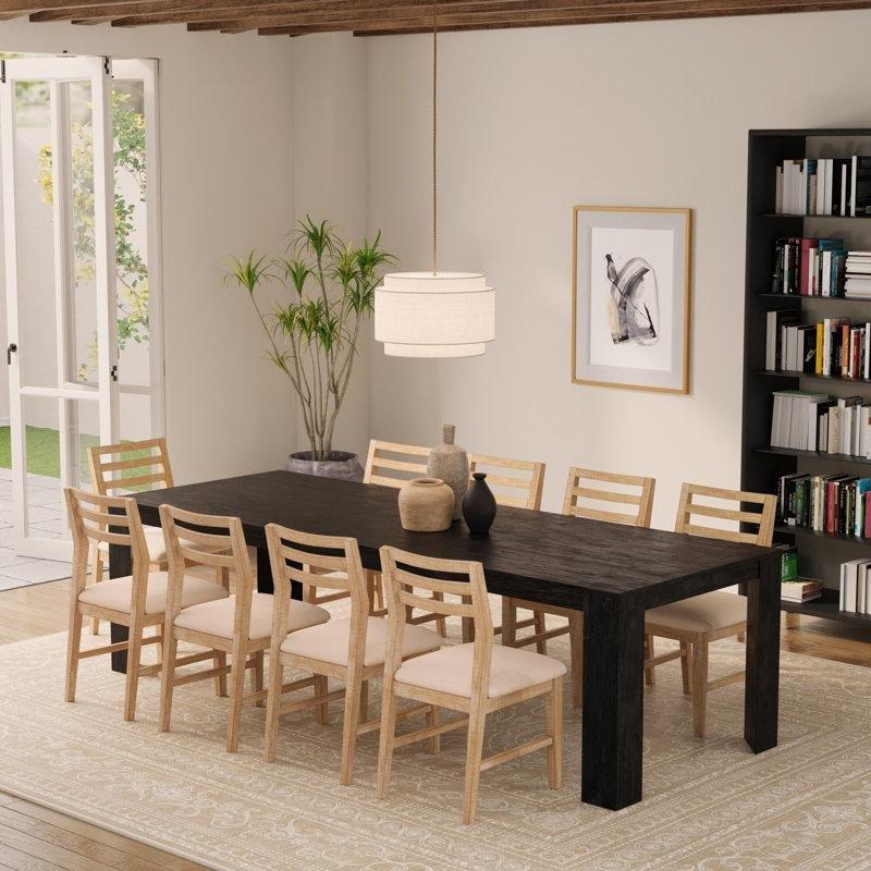 Siyah Masif Ahşap Açılır Yemek Masası 84-274 cm - 83563