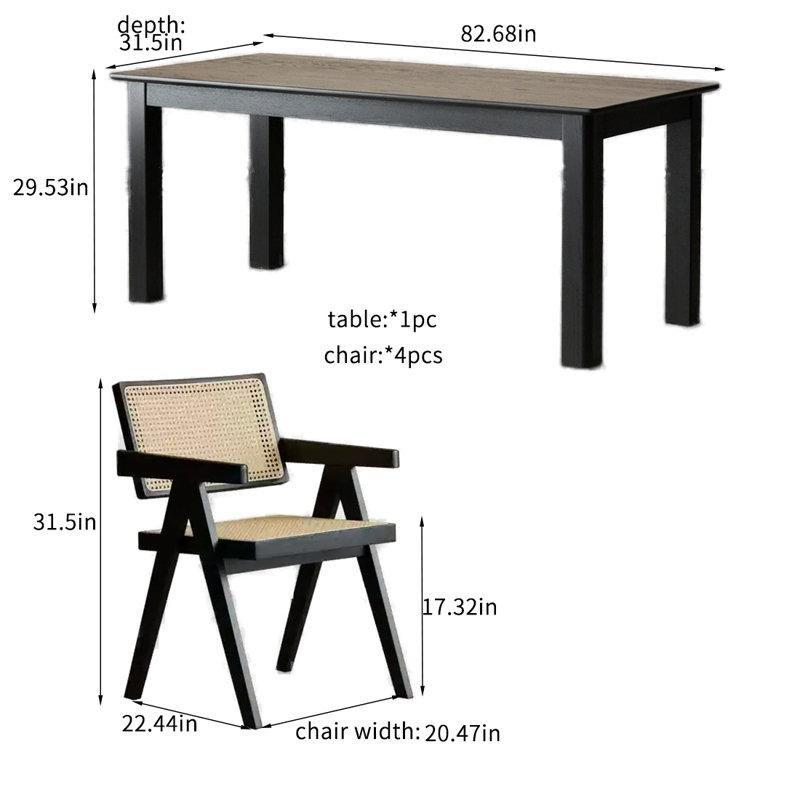 Siyah Masif Ahşap Bohem Mutfak Masası 210x80 cm ve 4 Sandalye Seti - 85288.0