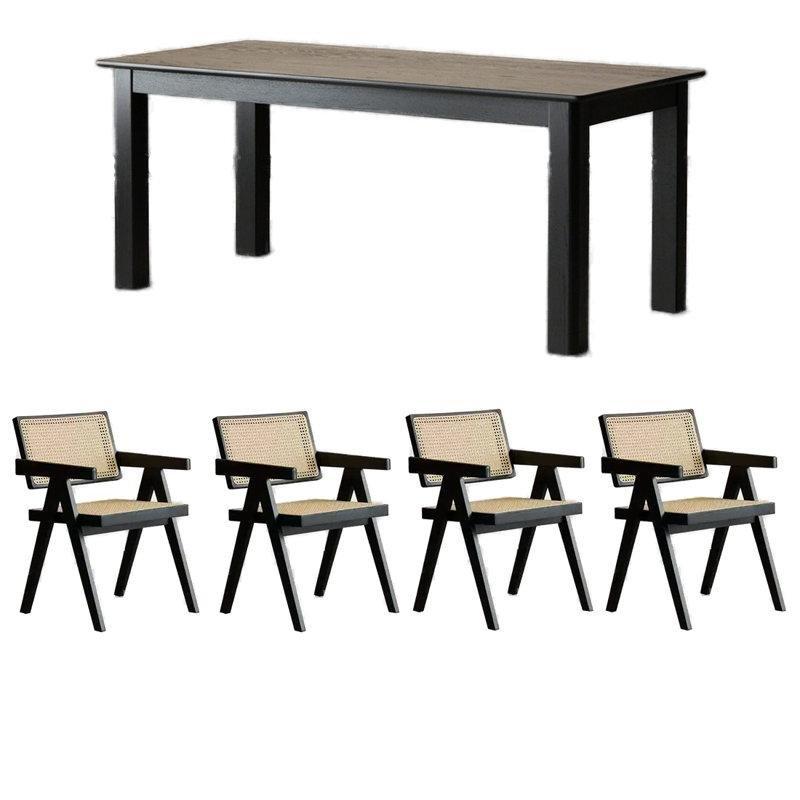 Siyah Masif Ahşap Bohem Mutfak Masası 210x80 cm ve 4 Sandalye Seti - 85288.0 Siyah Masif Ahşap Bohem Mutfak Masası 210x80 cm ve 4 Sandalye Seti - 85288.0