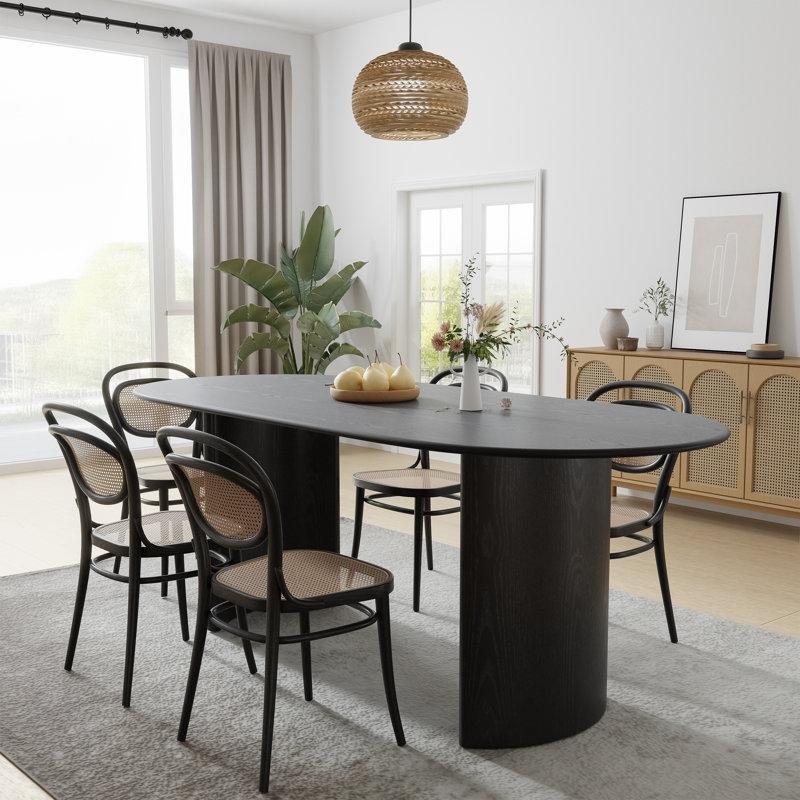 Siyah Masif Ahşap Çift Ayaklı Oval Yemek Masası 170 cm - 84457