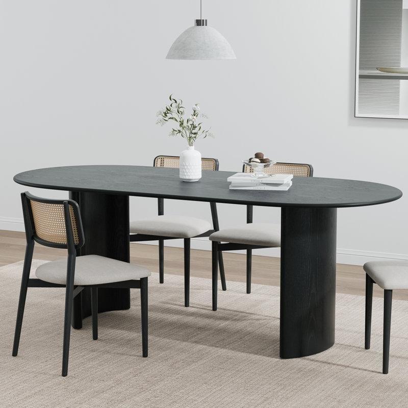 Siyah Masif Ahşap Çift Ayaklı Oval Yemek Masası 170 cm - 84457