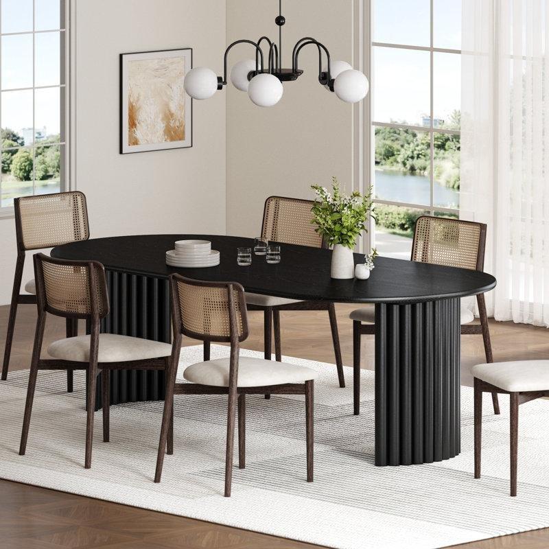 Siyah Masif Ahşap Çift Ayaklı Oval Yemek Masası 85 cm x 171 cm - 84427