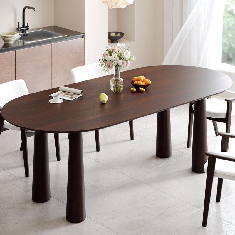 Siyah Masif Ahşap Oval Yemek Masası 76 cm Yükseklik - 83992