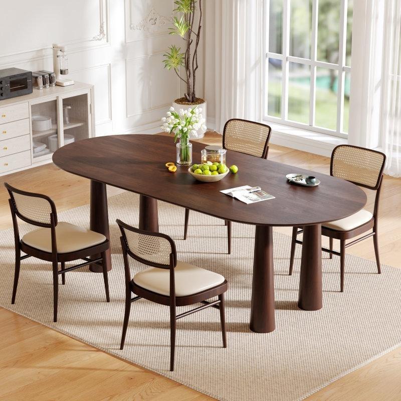 Siyah Masif Ahşap Oval Yemek Masası 76 cm Yükseklik - 83992