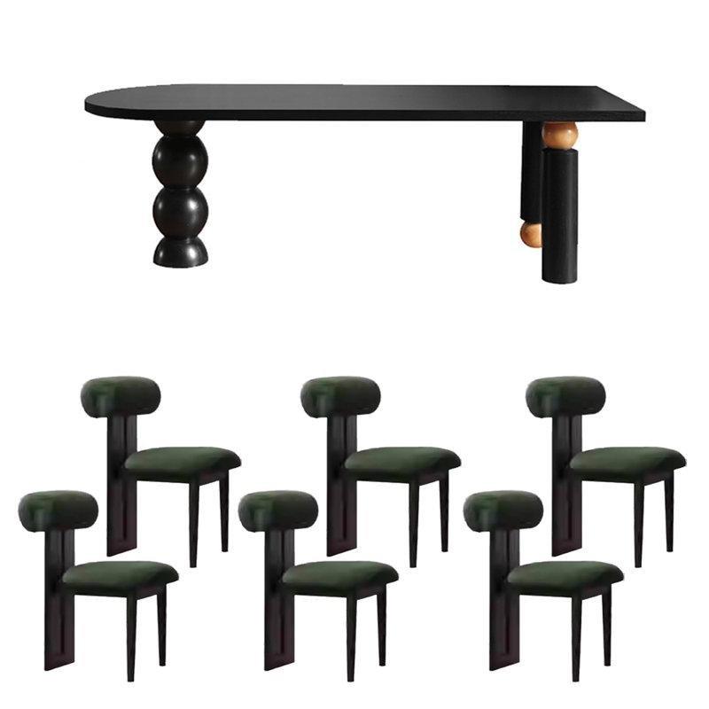 Siyah Masif Kül Ağacı Bohem Mutfak Masası 160x80 cm Altı Sandalyeli Set - 85327.0