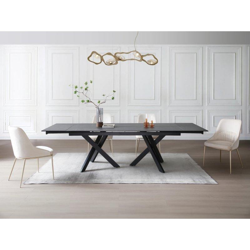 Siyah Mermer Desenli Cam Seramik Açılır Yemek Masası 240 cm - 83263